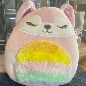 Pink fox Plush Animal squishmallow with Rainbow Fur